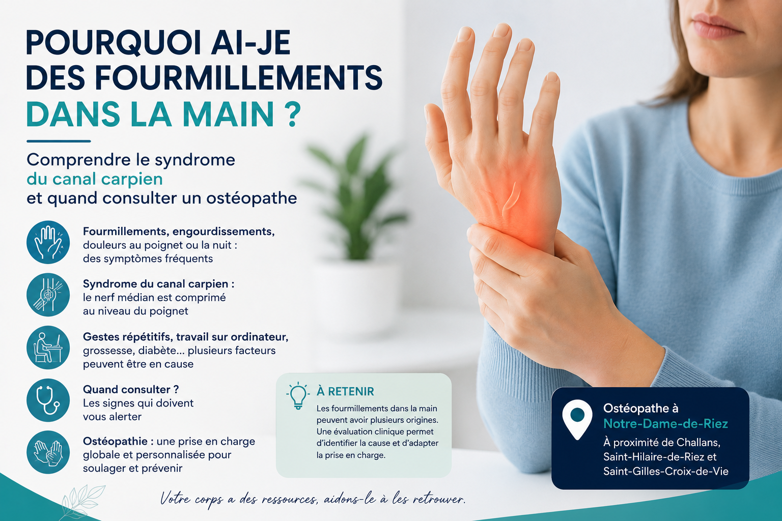 Pourquoi ai-je des fourmillements dans la main ? Comprendre le syndrome du canal carpien et quand consulter un ostéopathe à Notre-Dame-de-Riez