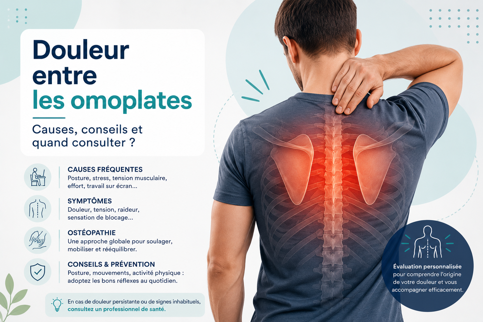 Pourquoi ai-je mal entre les omoplates ? Causes, conseils et quand consulter un ostéopathe à Notre-Dame-de-Riez