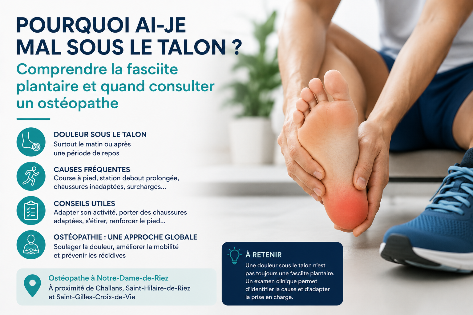 Pourquoi ai-je mal sous le talon ? Comprendre la fasciite plantaire et quand consulter un ostéopathe à Notre-Dame-de-Riez
